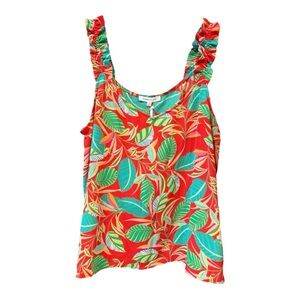 Rose + Olive Tropical Print Ruffle Strap Tank Top Women’s XL NWT ARG